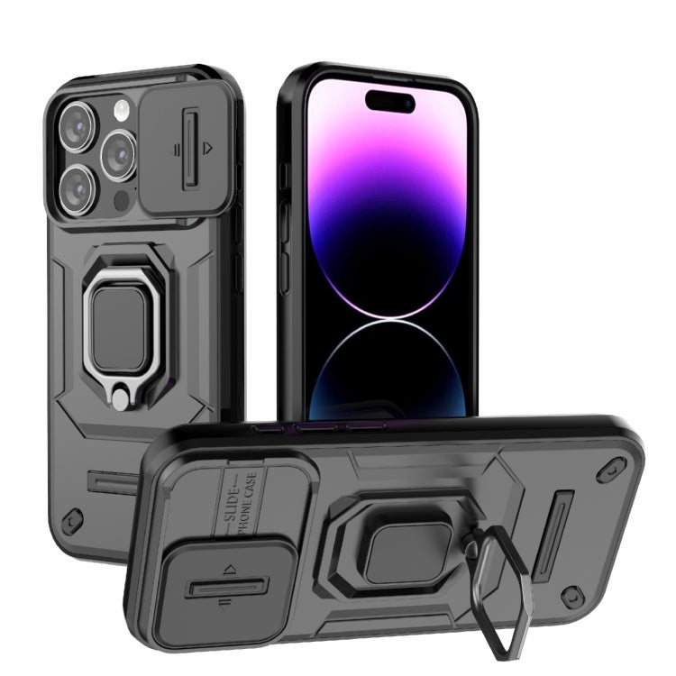 For iPhone 15 Pro Sliding Camshield TPU + PC Shockproof Phone Case with Holder(Black) - iPhone 15 Pro Cases by PMC Jewellery | Online Shopping South Africa | PMC Jewellery