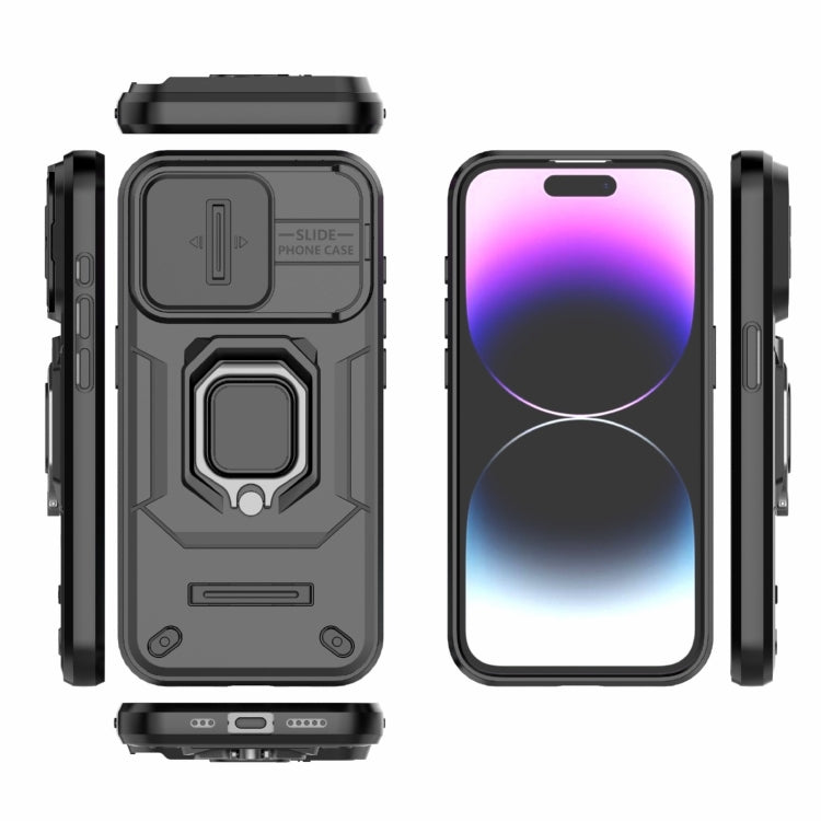 For iPhone 15 Pro Sliding Camshield TPU + PC Shockproof Phone Case with Holder(Black) - iPhone 15 Pro Cases by PMC Jewellery | Online Shopping South Africa | PMC Jewellery