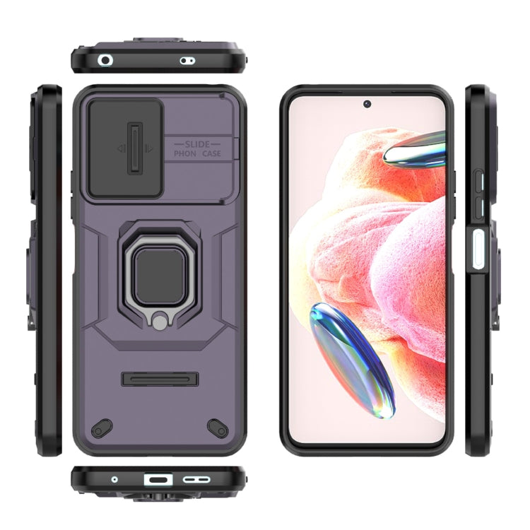 For Xiaomi Redmi Note 12 4G Global Sliding Camshield TPU + PC Shockproof Phone Case with Holder(Purple) - Xiaomi Cases by PMC TechLife | Online Shopping South Africa | PMC TechLife | Buy Now Pay Later Mobicred