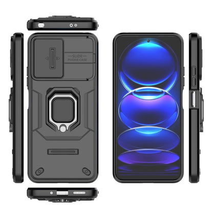 For Xiaomi Redmi Note 12 5G Global Sliding Camshield TPU + PC Shockproof Phone Case with Holder(Black) - Xiaomi Cases by PMC Jewellery | Online Shopping South Africa | PMC Jewellery | Buy Now Pay Later Mobicred