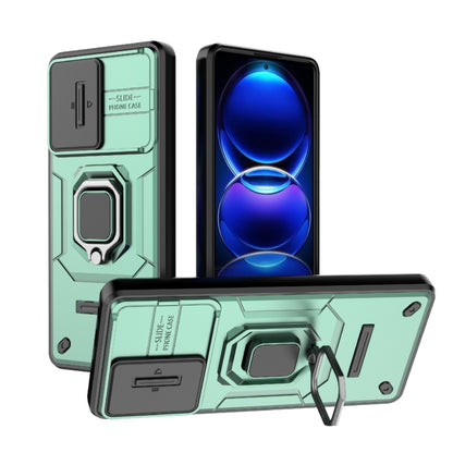 For Xiaomi Redmi Note 12 Pro+ 5G Global Sliding Camshield TPU + PC Shockproof Phone Case with Holder(Green) - Xiaomi Cases by PMC Jewellery | Online Shopping South Africa | PMC Jewellery | Buy Now Pay Later Mobicred