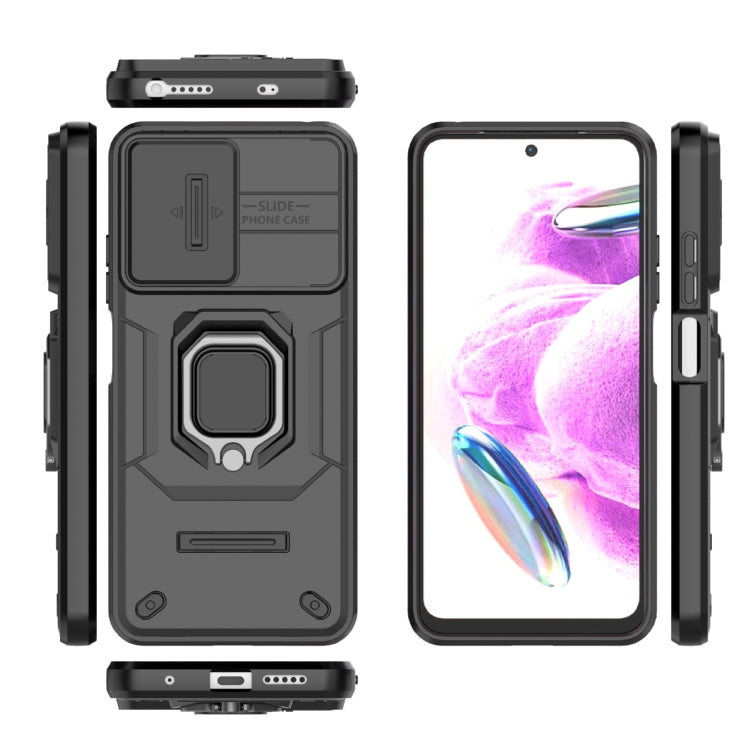 For Xiaomi Redmi Note 12S 4G Global Sliding Camshield TPU + PC Shockproof Phone Case with Holder(Black) - Xiaomi Cases by PMC TechLife | Online Shopping South Africa | PMC TechLife | Buy Now Pay Later Mobicred