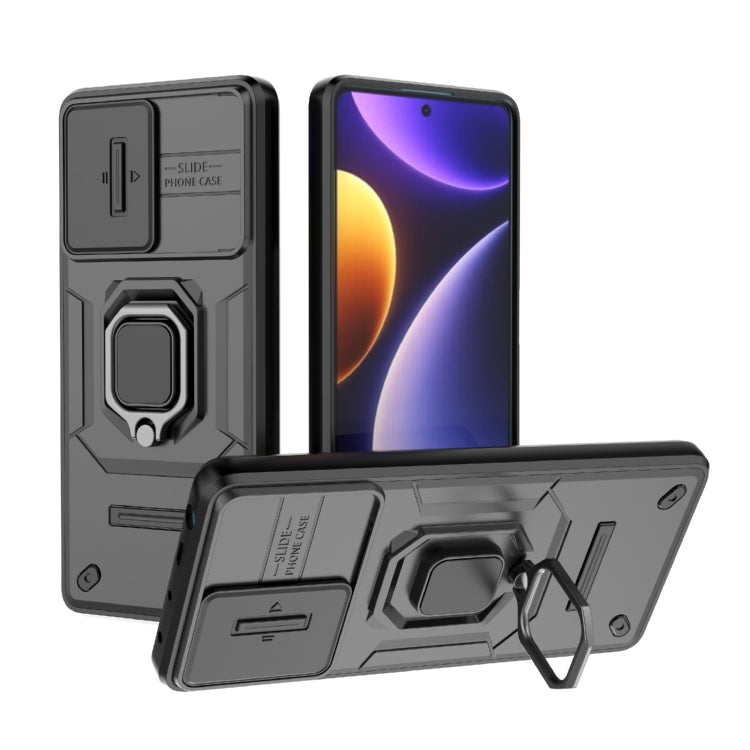 For Xiaomi Redmi Note 12 Turbo 5G Sliding Camshield TPU + PC Shockproof Phone Case with Holder(Black) - Xiaomi Cases by PMC Jewellery | Online Shopping South Africa | PMC Jewellery | Buy Now Pay Later Mobicred