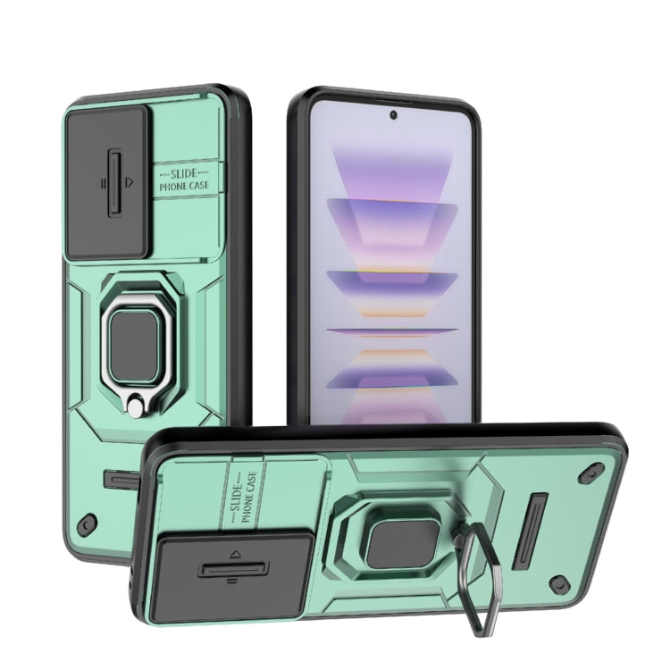 For Xiaomi Redmi K60 5G Sliding Camshield TPU + PC Shockproof Phone Case with Holder(Green) - Xiaomi Cases by PMC Jewellery | Online Shopping South Africa | PMC Jewellery | Buy Now Pay Later Mobicred