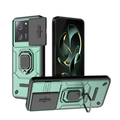 For Xiaomi Redmi K60 Ultra 5G Sliding Camshield TPU + PC Shockproof Phone Case with Holder(Green) - Xiaomi Cases by PMC Jewellery | Online Shopping South Africa | PMC Jewellery | Buy Now Pay Later Mobicred