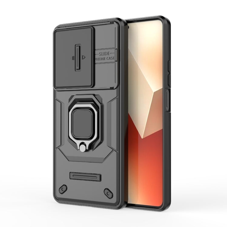 For Xiaomi Redmi Note 13 5G Sliding Camshield TPU + PC Shockproof Phone Case with Holder(Black) - Note 13 Cases by PMC TechLife | Online Shopping South Africa | PMC TechLife | Buy Now Pay Later Mobicred