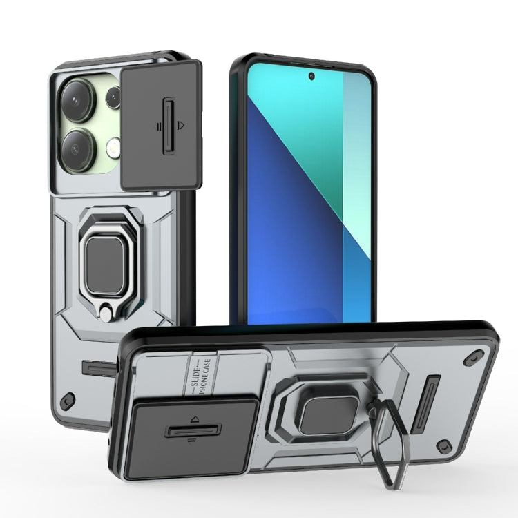 For Xiaomi Redmi Note 13 4G Global Sliding Camshield TPU + PC Shockproof Phone Case with Holder(Grey) - Note 13 Cases by PMC Jewellery | Online Shopping South Africa | PMC Jewellery | Buy Now Pay Later Mobicred