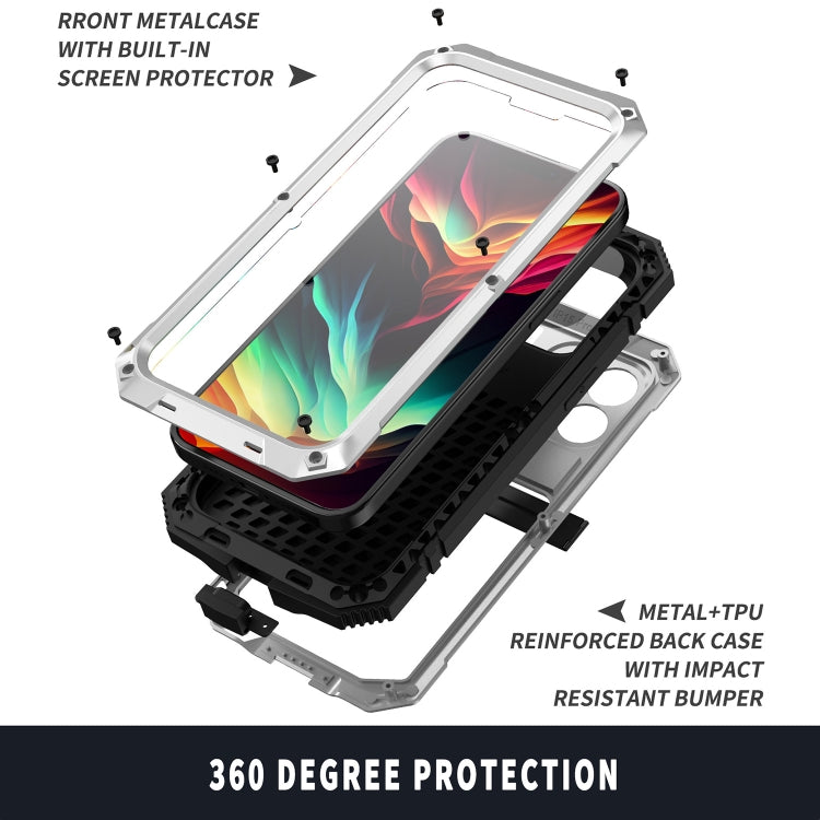 For iPhone 15 Pro Max R-JUST Shockproof Life Waterproof Dust-proof Metal + Silicone Phone Case with Holder(Silver) - iPhone 15 Pro Max Cases by R-JUST | Online Shopping South Africa | PMC Jewellery