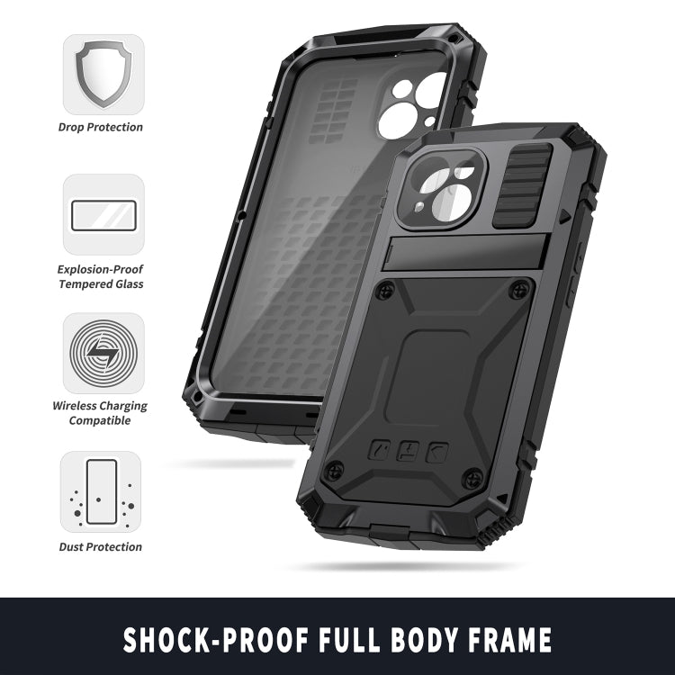 For iPhone 15 Plus R-JUST Shockproof Life Waterproof Dust-proof Metal + Silicone Phone Case with Holder(Black) - iPhone 15 Plus Cases by R-JUST | Online Shopping South Africa | PMC Jewellery