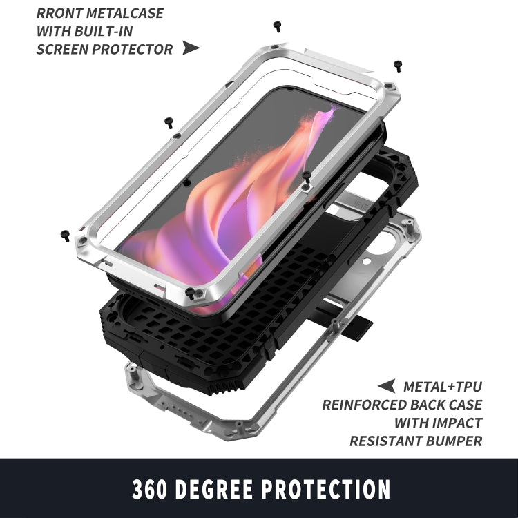 For iPhone 15 Plus R-JUST Shockproof Life Waterproof Dust-proof Metal + Silicone Phone Case with Holder(Silver) - iPhone 15 Plus Cases by R-JUST | Online Shopping South Africa | PMC TechLife