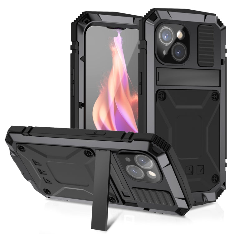 For iPhone 15 R-JUST Shockproof Life Waterproof Dust-proof Metal + Silicone Phone Case with Holder(Black) - iPhone 15 Cases by R-JUST | Online Shopping South Africa | PMC Jewellery