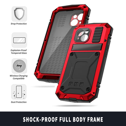 For iPhone 15 R-JUST Shockproof Life Waterproof Dust-proof Metal + Silicone Phone Case with Holder(Red) - iPhone 15 Cases by R-JUST | Online Shopping South Africa | PMC Jewellery