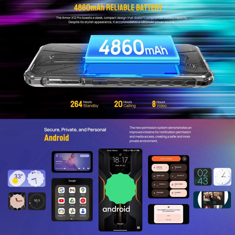 Ulefone Armor X12 Pro, 4GB+64GB, IP68/IP69K Rugged Phone, 5.45 inch Android 13 MediaTek Helio G36 Octa Core, Network: 4G, NFC(All Black) - free shipping - PMC TechLife - Order now!