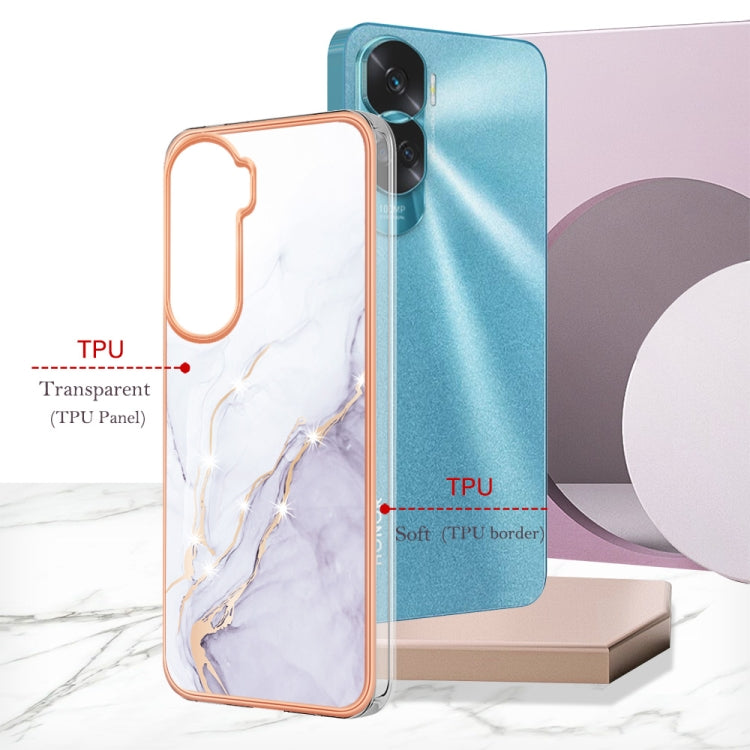 For Honor 90 Lite 5G Electroplating Marble Dual-side IMD Phone Case(White 006) - Honor Cases by PMC Jewellery | Online Shopping South Africa | PMC Jewellery | Buy Now Pay Later Mobicred