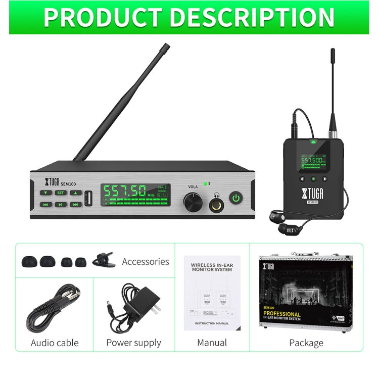 XTUGA SEM100 Professional Wireless In Ear Monitor System 2 BodyPacks(US Plug) - Microphone by XTUGA | Online Shopping South Africa | PMC Jewellery | Buy Now Pay Later Mobicred