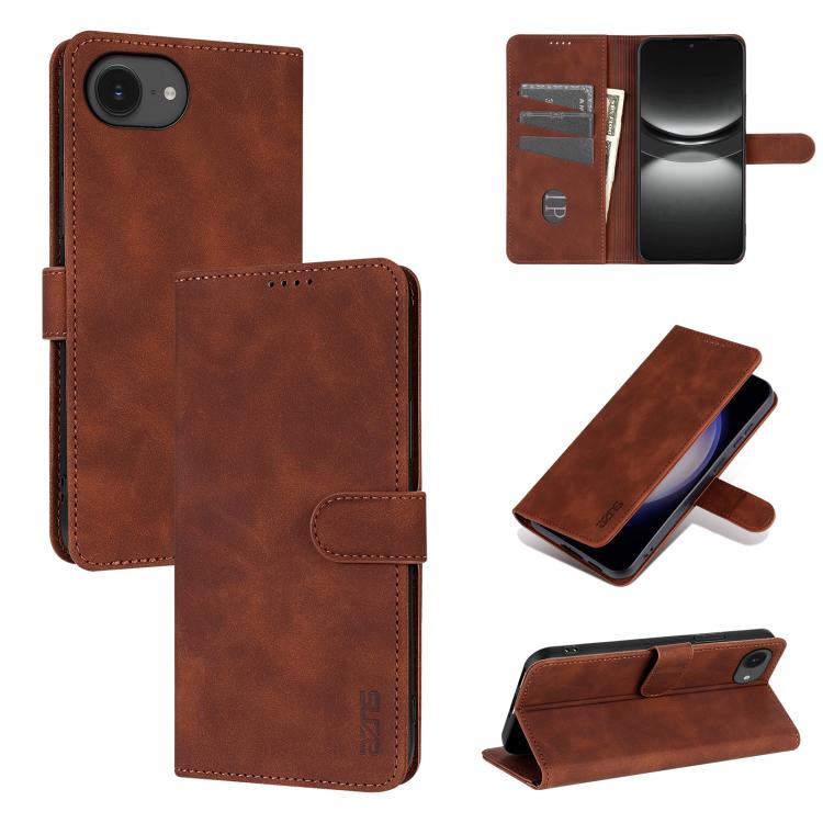 For iPhone 16e AZNS Skin Feel Calf Texture Flip Leather Phone Case(Brown) - free shipping - PMC TechLife - Order now!