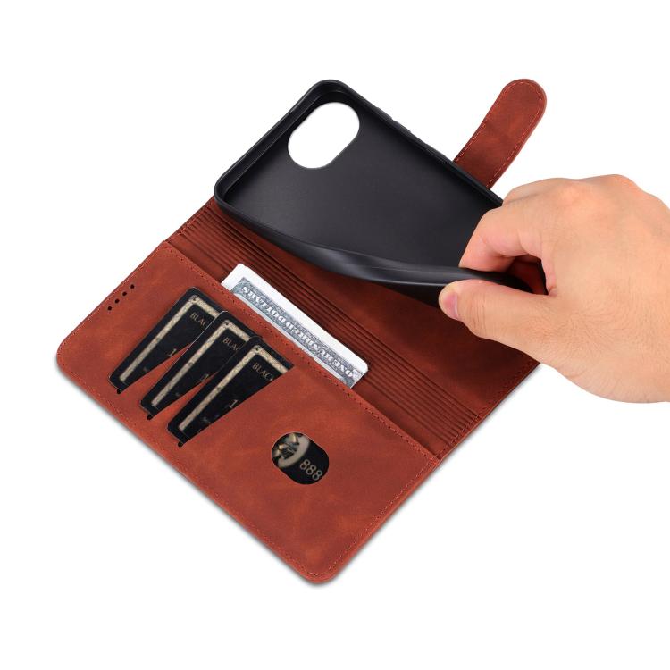 For iPhone 16e AZNS Skin Feel Calf Texture Flip Leather Phone Case(Brown) - free shipping - PMC TechLife - Order now!