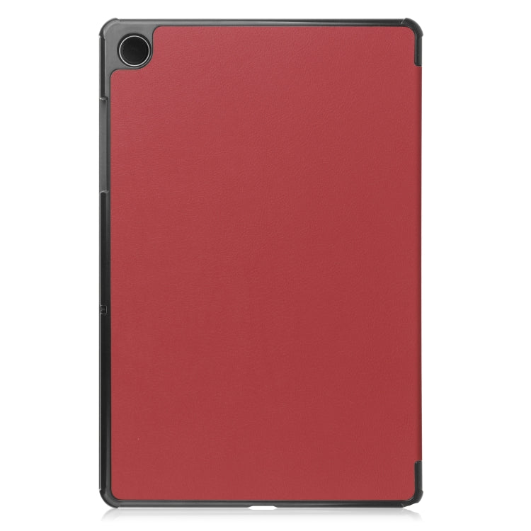 For Samsung Galaxy Tab A9 Custer Pure Color 3-Fold Holder Leather Tablet Case(Wine Red) - Others by PMC Jewellery | Online Shopping South Africa | PMC Jewellery | Buy Now Pay Later Mobicred