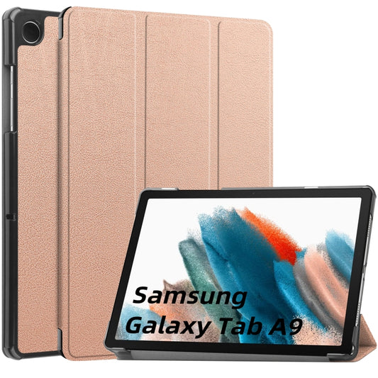 For Samsung Galaxy Tab A9 Custer Pure Color 3-Fold Holder Leather Tablet Case(Rose Gold) - Others by PMC Jewellery | Online Shopping South Africa | PMC Jewellery | Buy Now Pay Later Mobicred