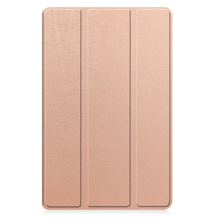 For Samsung Galaxy Tab A9 Custer Pure Color 3-Fold Holder Leather Tablet Case(Rose Gold) - Others by PMC Jewellery | Online Shopping South Africa | PMC Jewellery | Buy Now Pay Later Mobicred