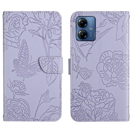 For Motorola Moto G54 HT03 Skin Feel Butterfly Embossed Flip Leather Phone Case(Purple) - Motorola Cases by PMC Jewellery | Online Shopping South Africa | PMC Jewellery | Buy Now Pay Later Mobicred