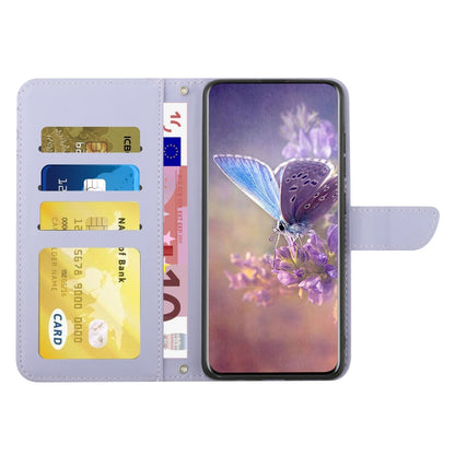 For Motorola Moto G84 HT03 Skin Feel Butterfly Embossed Flip Leather Phone Case(Purple) - Motorola Cases by PMC Jewellery | Online Shopping South Africa | PMC Jewellery | Buy Now Pay Later Mobicred