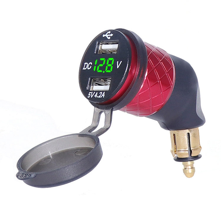 German EU Plug Special Motorcycle Elbow Charger Dual USB Voltmeter 4.2A Charger, Shell Color:Red(Green Light) - Battery Charger by PMC Jewellery | Online Shopping South Africa | PMC Jewellery | Buy Now Pay Later Mobicred