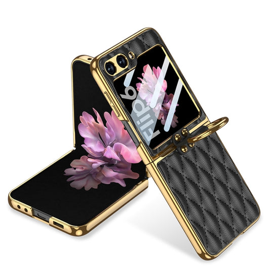 For Samsung Galaxy Z Flip6 GKK Integrated Plating Diamond Texture PU Phone Case with Ring(Black) - Galaxy Z Flip6 5G Cases by GKK | Online Shopping South Africa | PMC Jewellery | Buy Now Pay Later Mobicred