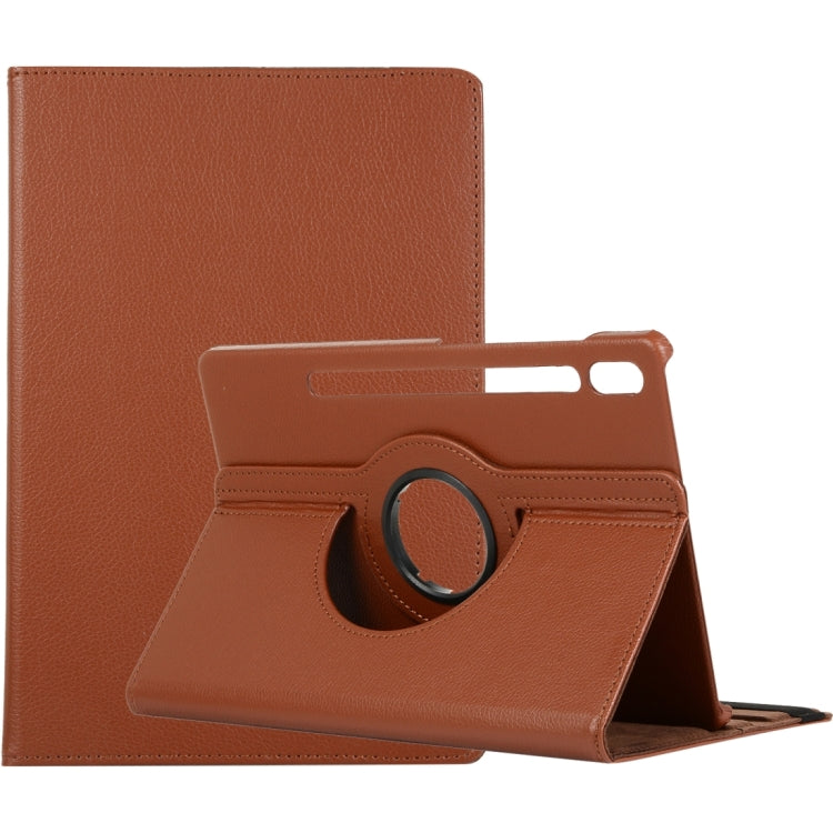 For Samsung Galaxy Tab S9 Ultra Litchi Texture 360 Degrees Rotation Holder Leather Tablet Case(Brown) - Galaxy Tab S9 Ultra Cases by PMC Jewellery | Online Shopping South Africa | PMC Jewellery | Buy Now Pay Later Mobicred