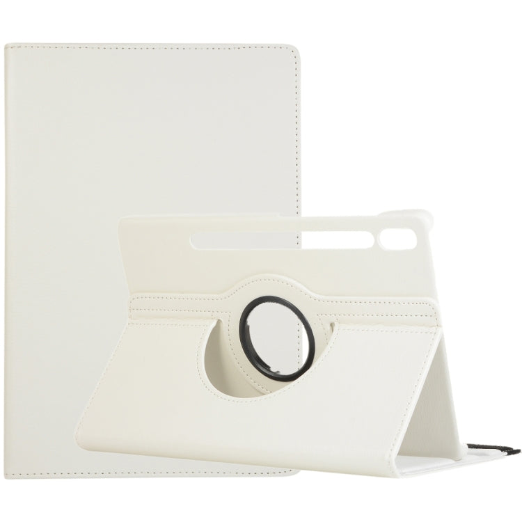 For Samsung Galaxy Tab S9 Ultra Litchi Texture 360 Degrees Rotation Holder Leather Tablet Case(White) - free shipping - PMC Jewellery - Order now!
