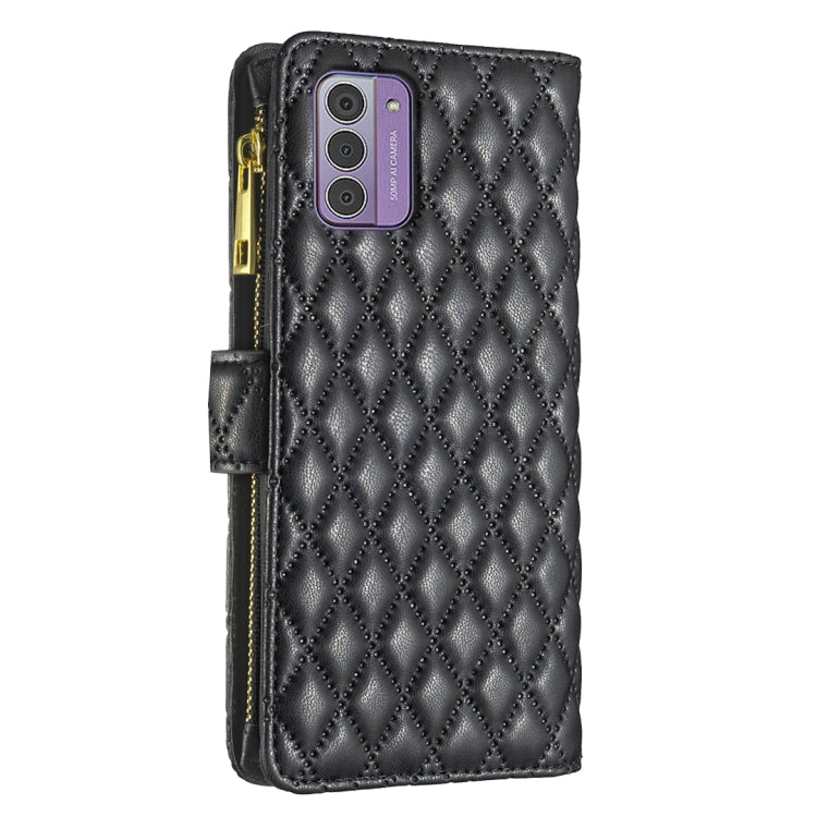 For Nokia G42/G310 Diamond Lattice Zipper Wallet Leather Flip Phone Case(Black) - Nokia Cases by PMC Jewellery | Online Shopping South Africa | PMC Jewellery | Buy Now Pay Later Mobicred