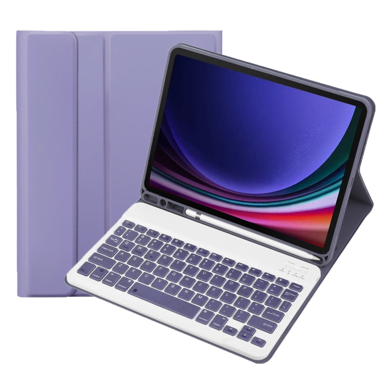 For Samsung Galaxy Tab S9 FE A710B Candy Color TPU Bluetooth Keyboard Leather Tablet Case with Pen Holder(Purple) - Samsung Keyboard by PMC Jewellery | Online Shopping South Africa | PMC Jewellery