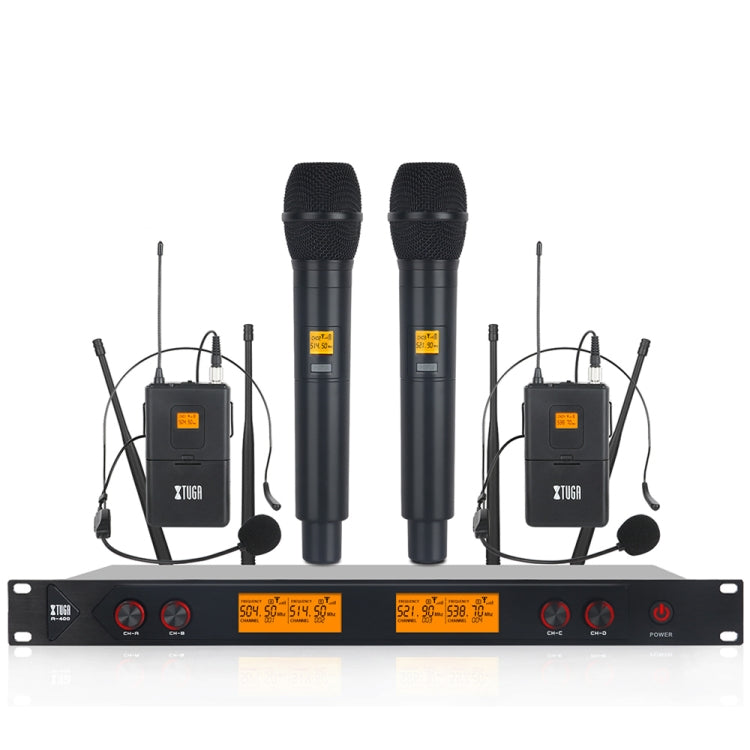 XTUGA A400-HB Professional 4-Channel UHF Wireless Microphone System with 2 Handheld & 2 Headset Microphone(US Plug) - Microphone by XTUGA | Online Shopping South Africa | PMC TechLife | Buy Now Pay Later Mobicred