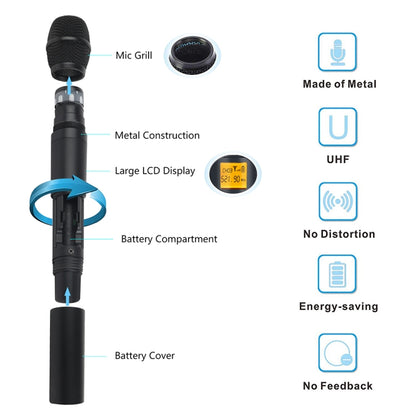 XTUGA A400-HB Professional 4-Channel UHF Wireless Microphone System with 2 Handheld & 2 Headset Microphone(EU Plug) - Microphone by XTUGA | Online Shopping South Africa | PMC Jewellery | Buy Now Pay Later Mobicred