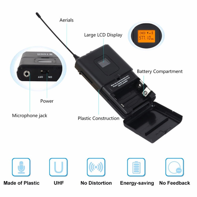 XTUGA A400-B Professional 4-Channel UHF Wireless Microphone System with 4 BodyPack Lavalier Headset Microphone(AU Plug) - Microphone by XTUGA | Online Shopping South Africa | PMC Jewellery | Buy Now Pay Later Mobicred