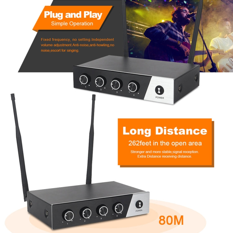 XTUGA S400 Professional 4-Channel UHF Wireless Microphone System with 4 Handheld Microphone(US Plug) - Microphone by XTUGA | Online Shopping South Africa | PMC Jewellery | Buy Now Pay Later Mobicred