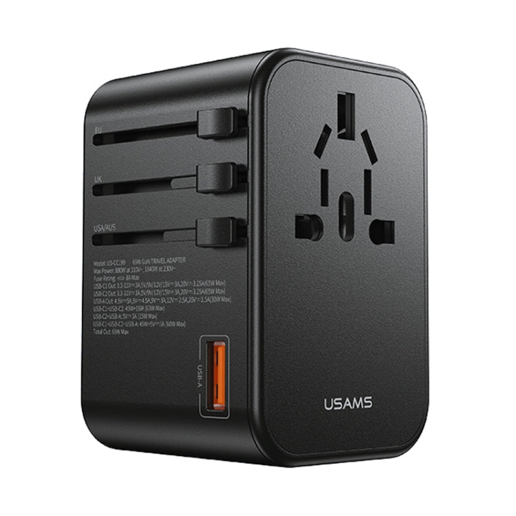 USAMS US-CC199 T62 65W PD Global Travel Fast Charger Power Adapter(Black) - Plug Adaptor by USAMS | Online Shopping South Africa | PMC Jewellery | Buy Now Pay Later Mobicred