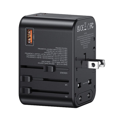 USAMS US-CC199 T62 65W PD Global Travel Fast Charger Power Adapter(Black) - Plug Adaptor by USAMS | Online Shopping South Africa | PMC Jewellery | Buy Now Pay Later Mobicred