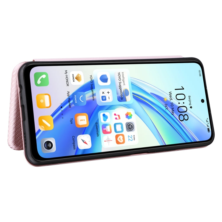 For Honor X7b Carbon Fiber Texture Flip Leather Phone Case(Pink) - Honor Cases by PMC TechLife | Online Shopping South Africa | PMC TechLife