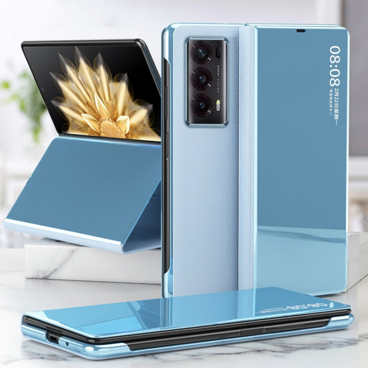 For Honor Magic V2 Electroplated Mirror Protective Phone Case with Holder(Blue) - Honor Cases by PMC Jewellery | Online Shopping South Africa | PMC Jewellery | Buy Now Pay Later Mobicred