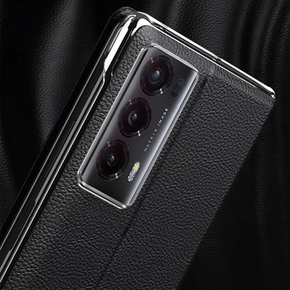 For Honor Magic V2 Smart View Window Plain Leather Phone Case(Black) - Honor Cases by PMC Jewellery | Online Shopping South Africa | PMC Jewellery