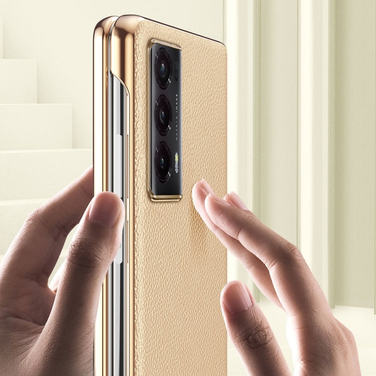 For Honor Magic V2 Litchi Pattern Electroplating Frame Phone Case(Black) - Honor Cases by PMC TechLife | Online Shopping South Africa | PMC TechLife | Buy Now Pay Later Mobicred