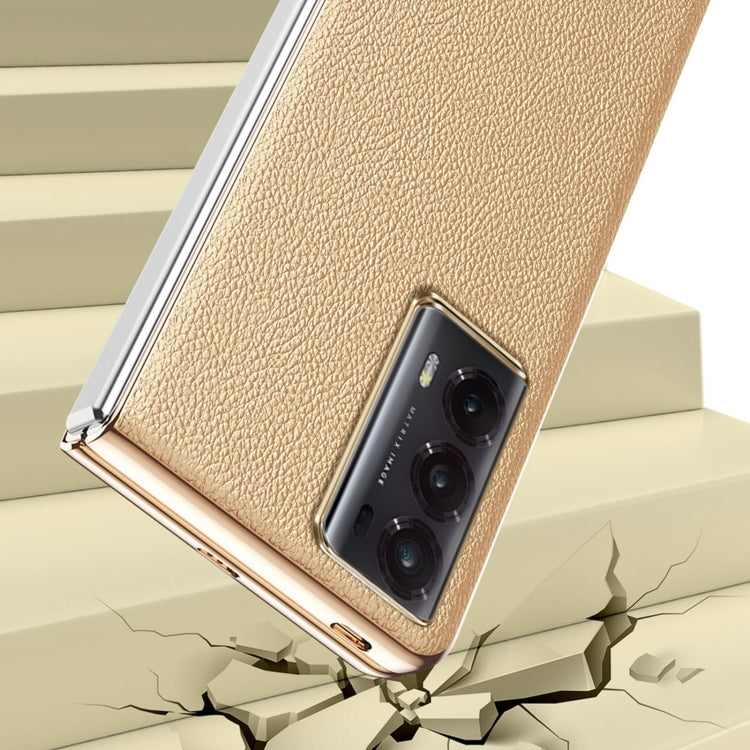 For Honor Magic V2 Litchi Pattern Electroplating Frame Phone Case(Black) - Honor Cases by PMC TechLife | Online Shopping South Africa | PMC TechLife | Buy Now Pay Later Mobicred