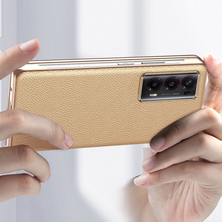 For Honor Magic V2 Litchi Pattern Electroplating Frame Phone Case(Black) - Honor Cases by PMC TechLife | Online Shopping South Africa | PMC TechLife | Buy Now Pay Later Mobicred