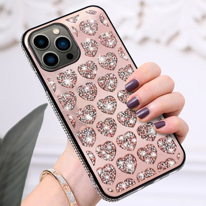 For iPhone 14 Pro Max Love Hearts Diamond Mirror TPU Phone Case(Rose Gold) - iPhone 14 Pro Max Cases by PMC Jewellery | Online Shopping South Africa | PMC Jewellery