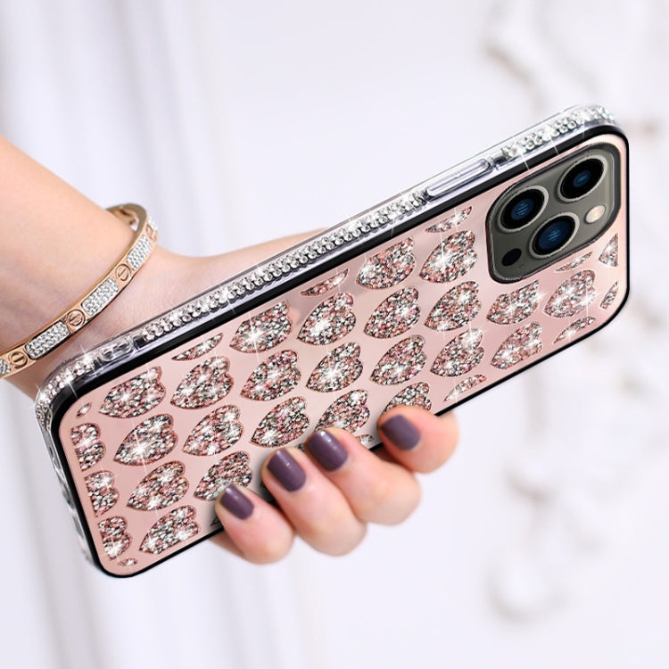 For iPhone 14 Pro Max Love Hearts Diamond Mirror TPU Phone Case(Rose Gold) - iPhone 14 Pro Max Cases by PMC Jewellery | Online Shopping South Africa | PMC Jewellery