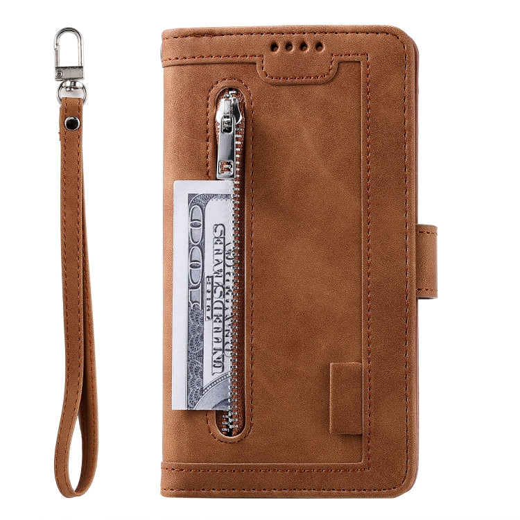 For iPhone 16 Pro Nine Card Zipper Bag Leather Phone Case with Lanyard(Brown) - iPhone 16 Pro Cases by PMC Jewellery | Online Shopping South Africa | PMC Jewellery | Buy Now Pay Later Mobicred