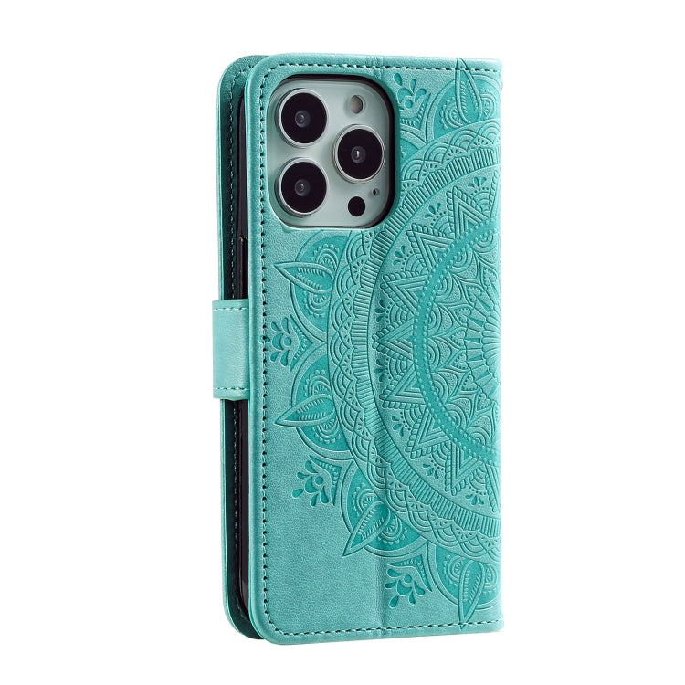 For iPhone 16 Pro Max Totem Flower Embossed Leather Phone Case(Green) - iPhone 16 Pro Max Cases by PMC Jewellery | Online Shopping South Africa | PMC Jewellery | Buy Now Pay Later Mobicred