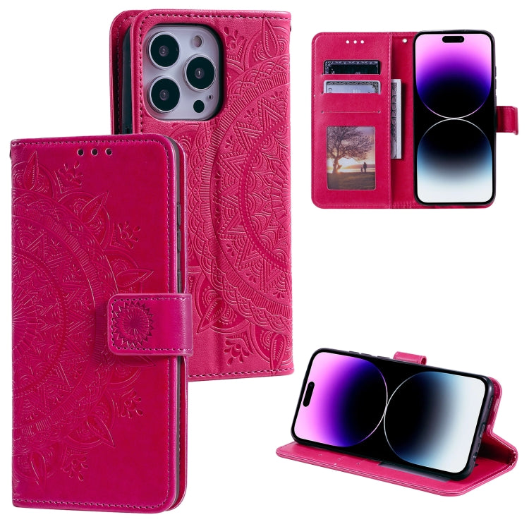 For iPhone 16 Pro Max Totem Flower Embossed Leather Phone Case(Red) - iPhone 16 Pro Max Cases by PMC Jewellery | Online Shopping South Africa | PMC Jewellery | Buy Now Pay Later Mobicred