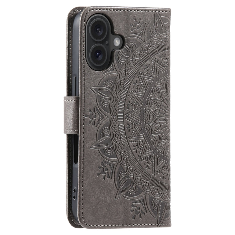 For iPhone 16 Plus Totem Flower Embossed Leather Phone Case(Grey) - iPhone 16 Plus Cases by PMC Jewellery | Online Shopping South Africa | PMC Jewellery | Buy Now Pay Later Mobicred